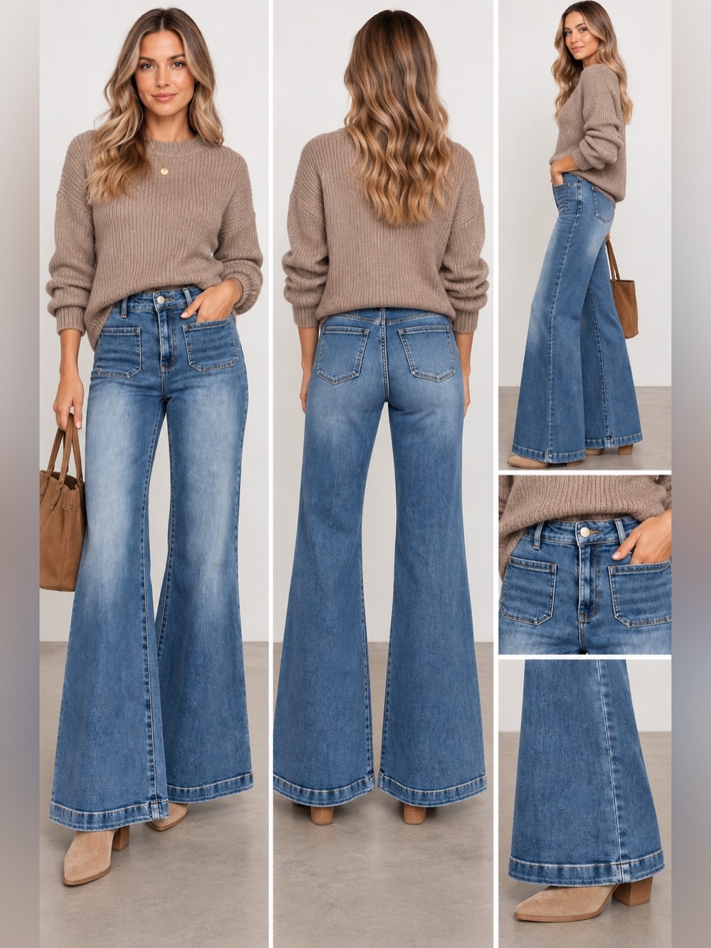 Risen Jeans Women 11/30 High Rise Wide Leg Flare Denim Medium Wash Stretch